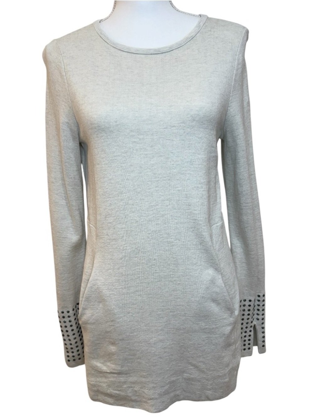 NIC+ZOE Light beige Long Sleeve Mini Dress with Stud Cuffs